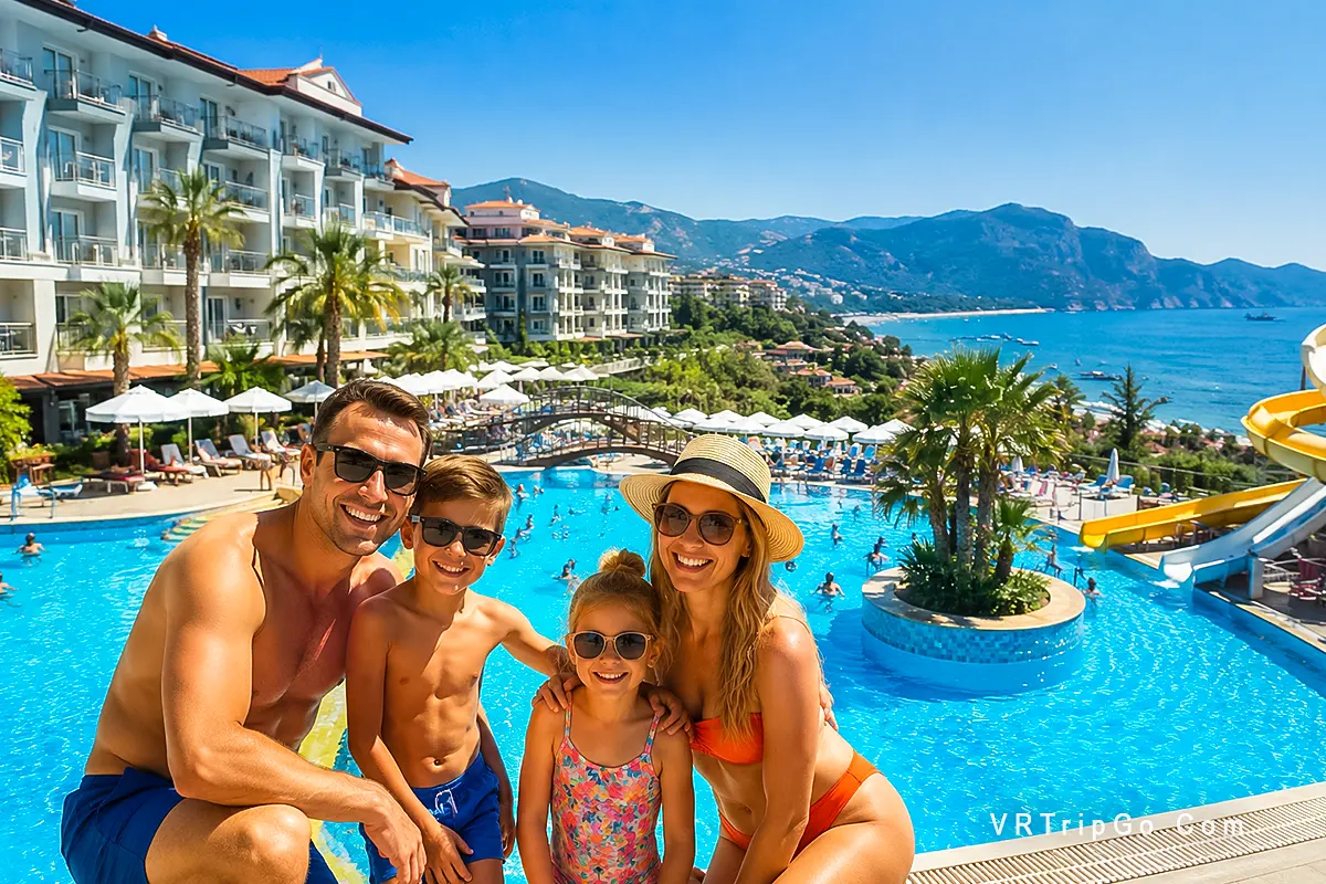 Best family hotels in Alanya with kids pool, water slides and beachfront resort, family friendly accommodation in Alanya Turkey