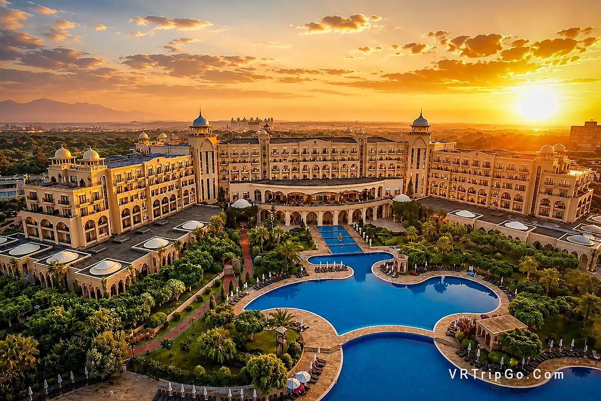 Best Hotels in Belek luxury resort with golden sunset pool view in Turkey