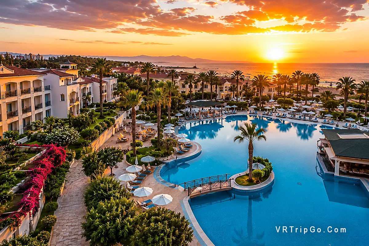 Cheap Hotels in Belek affordable beach resort with sunset pool and Mediterranean coastline in Turkey