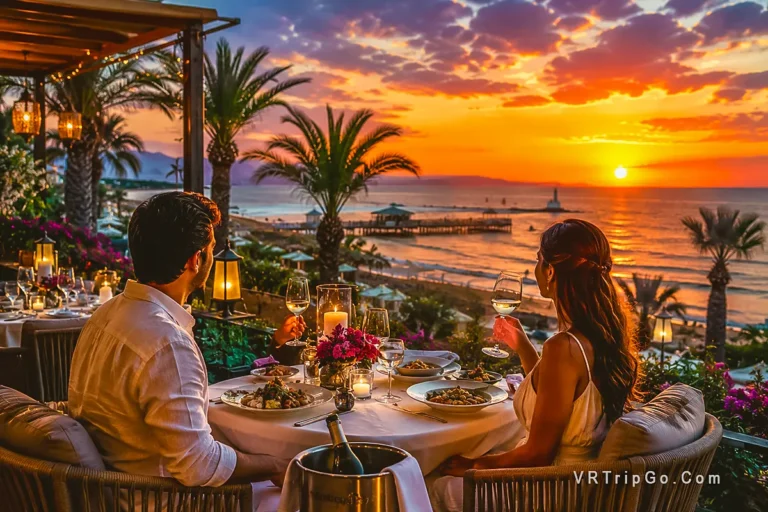 Best Restaurants in Belek romantic sunset dinner by the sea with luxury Mediterranean atmosphere in Turkey