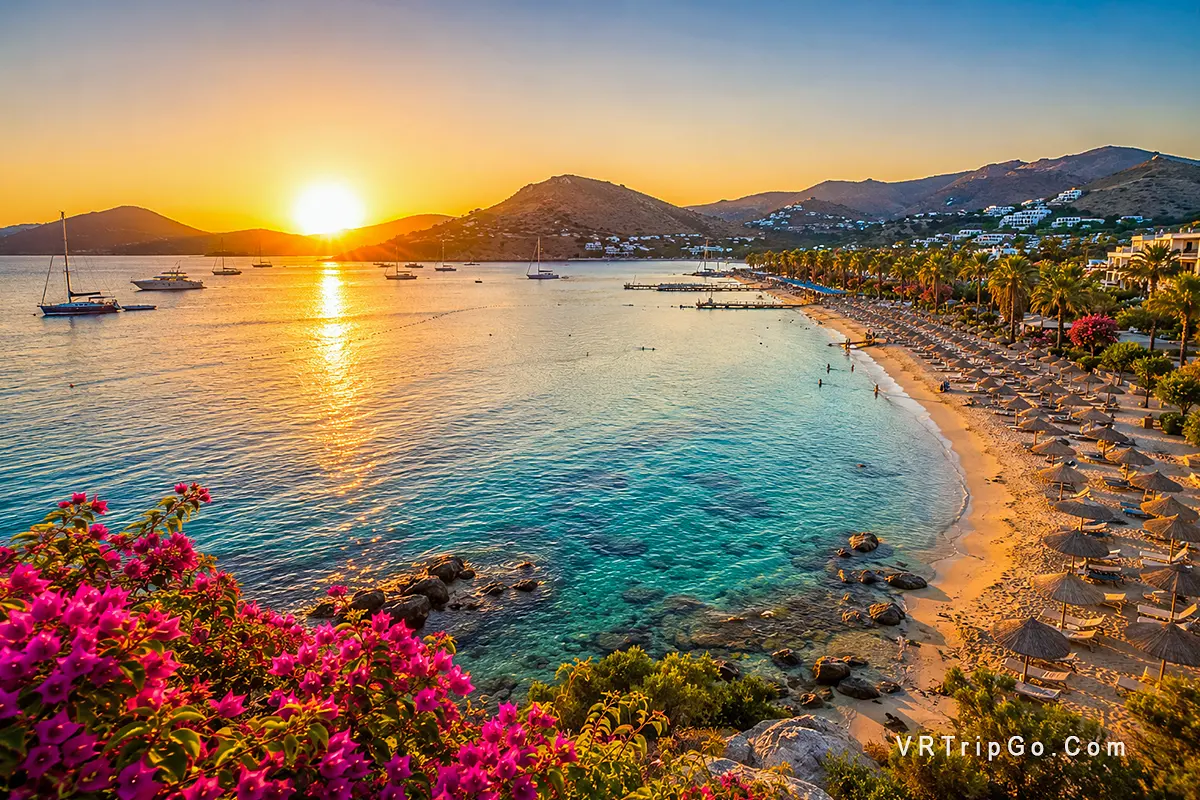 Best Beaches in Bodrum scenic sunset coastline with turquoise sea, sandy beach and luxury resorts in Turkey