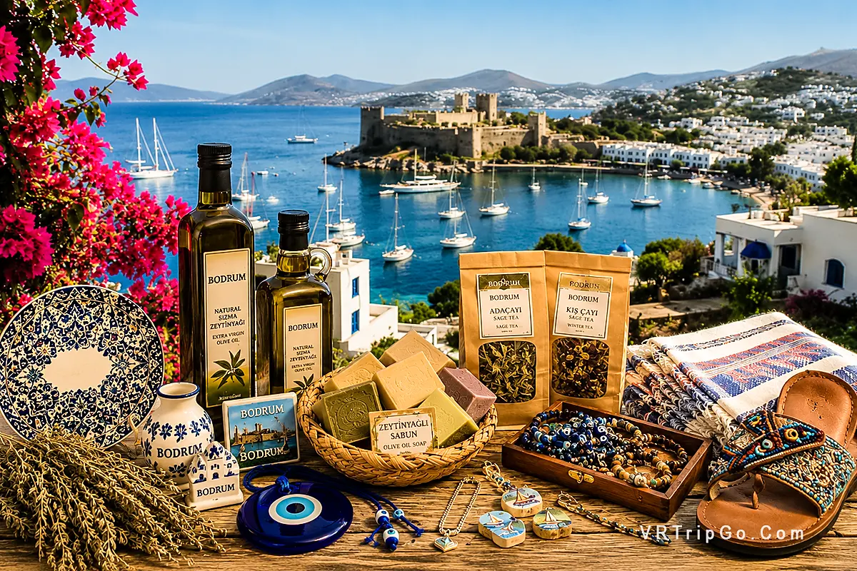 What to Bring Back from Bodrum traditional Turkish souvenirs with local crafts, olive oil and handmade jewelry by the seaside in Turkey