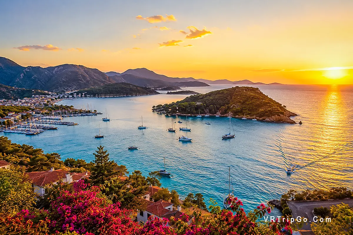 Best Time to Visit Fethiye beautiful turquoise beach and mountains during golden summer sunset