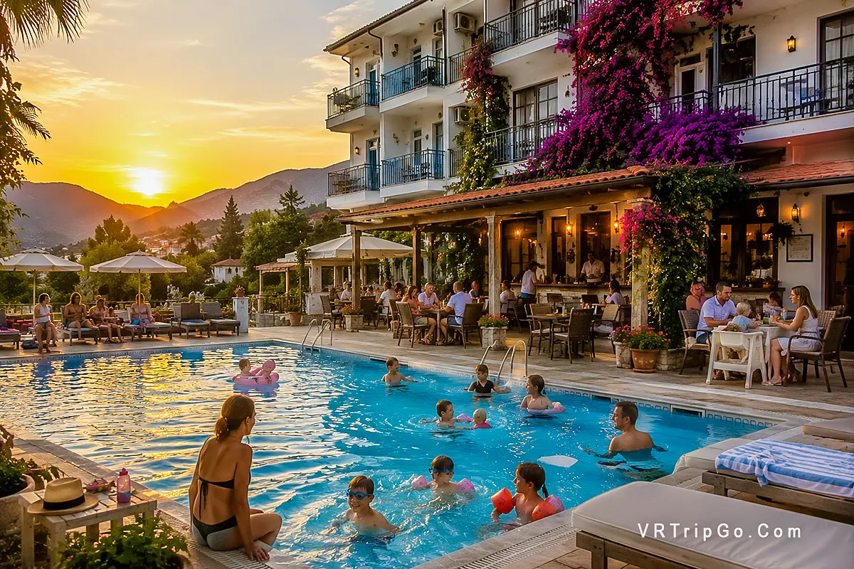 Best Family Hotels in Fethiye family resort with kids swimming pool and sunset mountain view