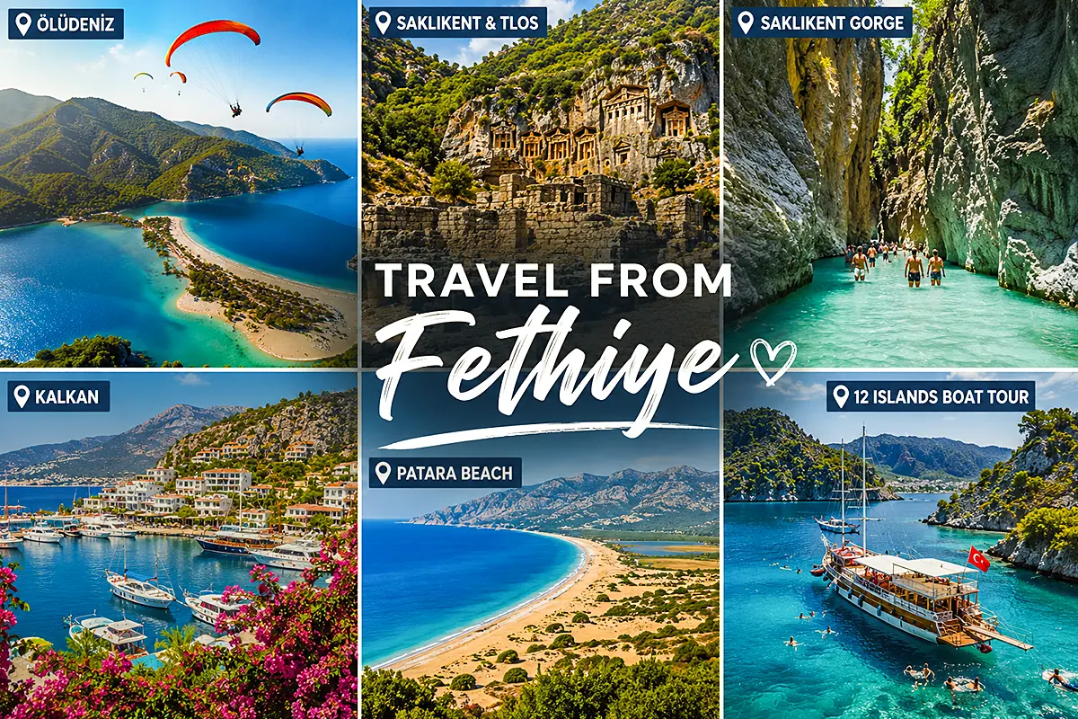 Travel from Fethiye to Oludeniz, Saklikent Gorge, Patara Beach and Turkish Riviera Destinations