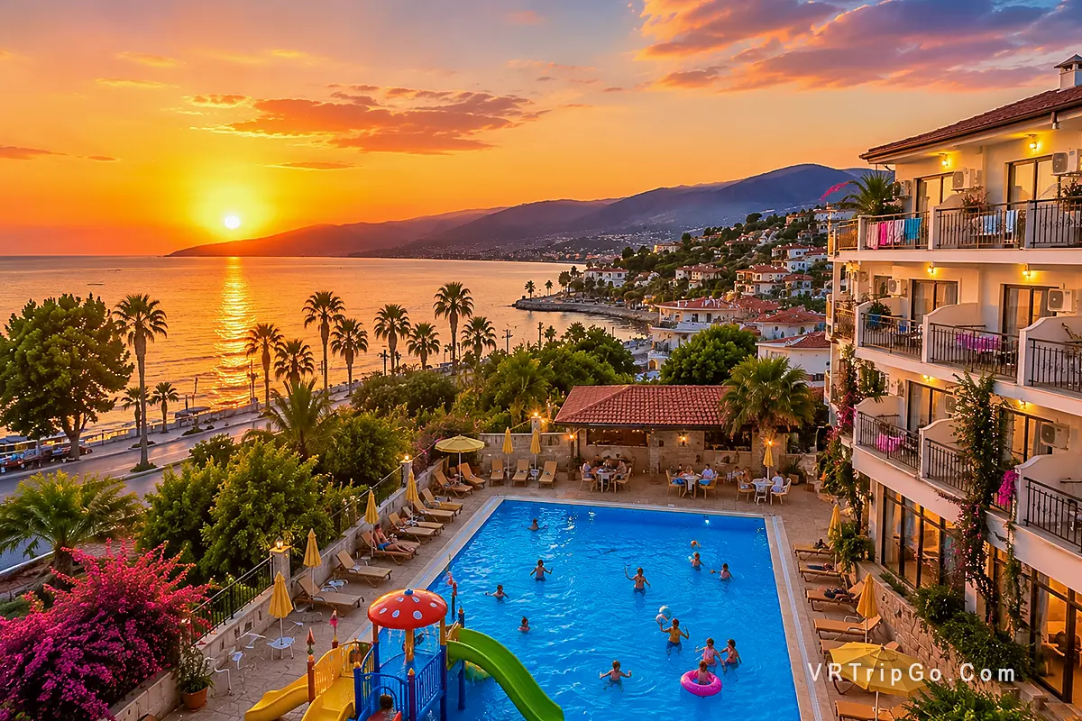 Best Family Hotels in Kusadasi family-friendly seaside resort with kids pool and sunset coastal view in Turkey