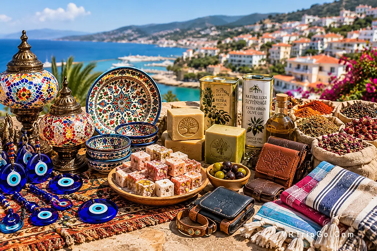 What to Bring Back from Kusadasi traditional Turkish souvenirs spices ceramics and local gifts with Mediterranean sea view
