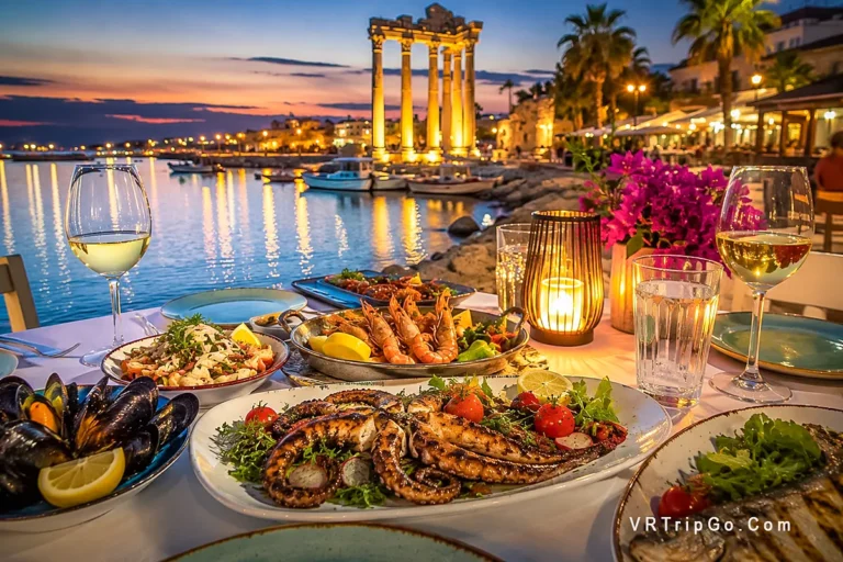 Best restaurants in Side with luxury seaside dining, fresh seafood and romantic Mediterranean evening atmosphere
