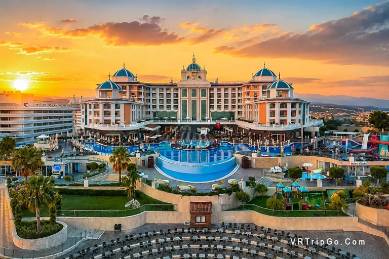 Luxury Hotels in Alanya Resort at Sunset with Pools and Mediterranean View