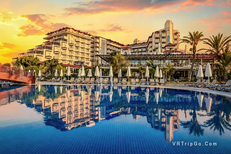 luxury hotels in Belek luxury resort pool and sunset hotel view