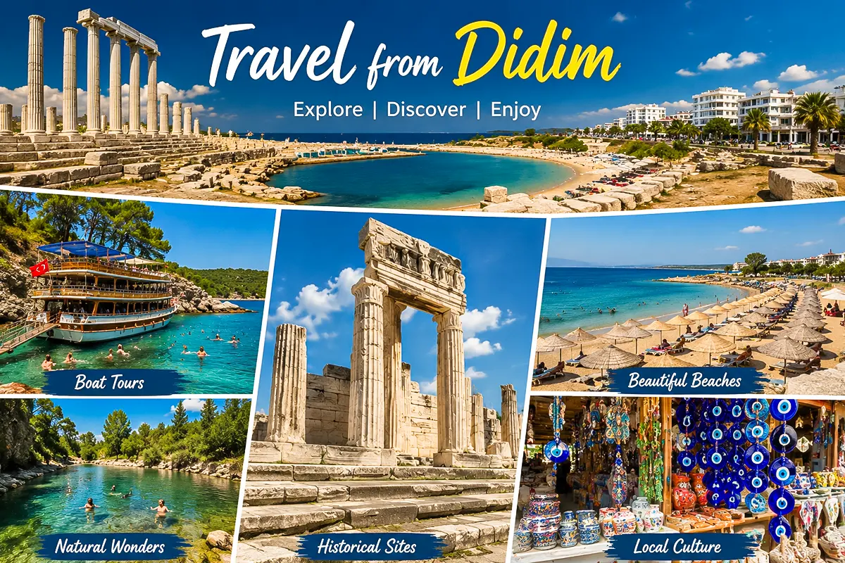 Travel from Didim collage with Temple of Apollo boat tours beaches local markets and mediterranean excursion atmosphere