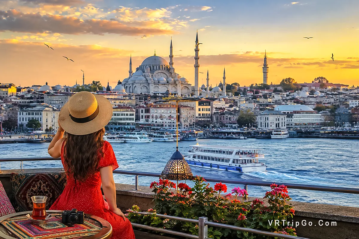 Best Places to Visit in Istanbul with Bosphorus sunset mosque skyline ferry boats romantic terrace and panoramic city view