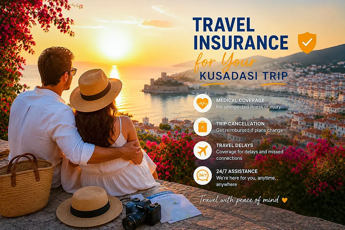 How to Get from the Airport to Kusadasi with romantic sunset coastal view and peaceful holiday atmosphere in Turkey
