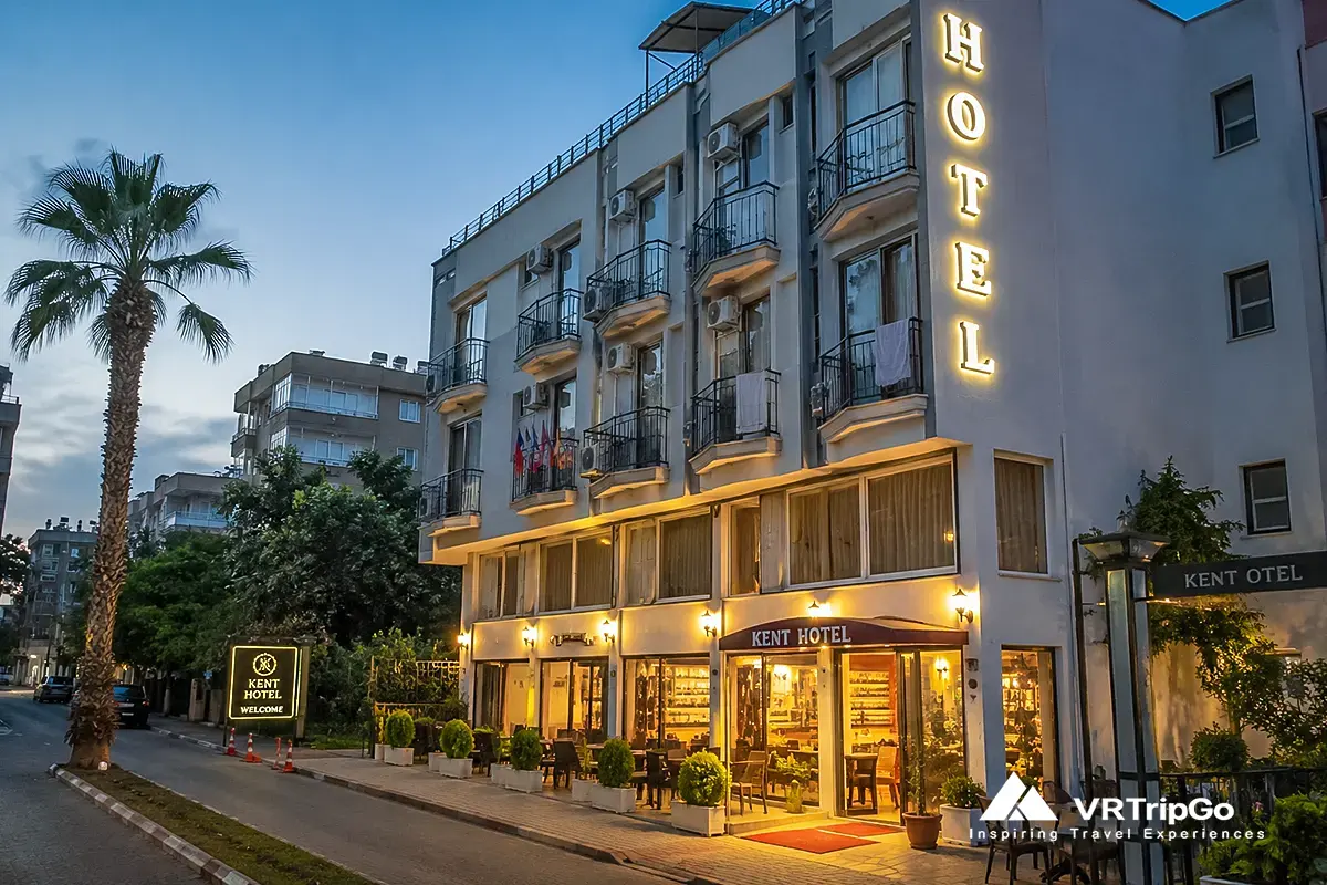 Cheap hotels in Antalya with budget friendly city hotel, cozy rooms and evening street view, affordable accommodation in Antalya Turkey