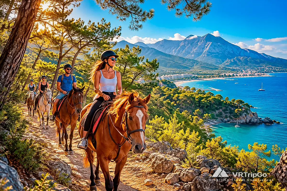 Horse Riding Tour in Kemer through scenic forest trails with Mediterranean coast views