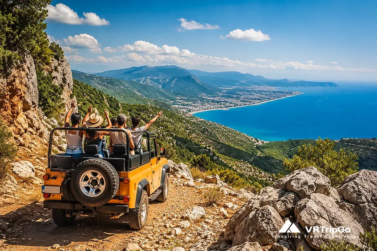 Jeep safari in Alanya with off road adventure, mountain trails and panoramic coastal views, exciting jeep safari excursions in Alanya Turkey