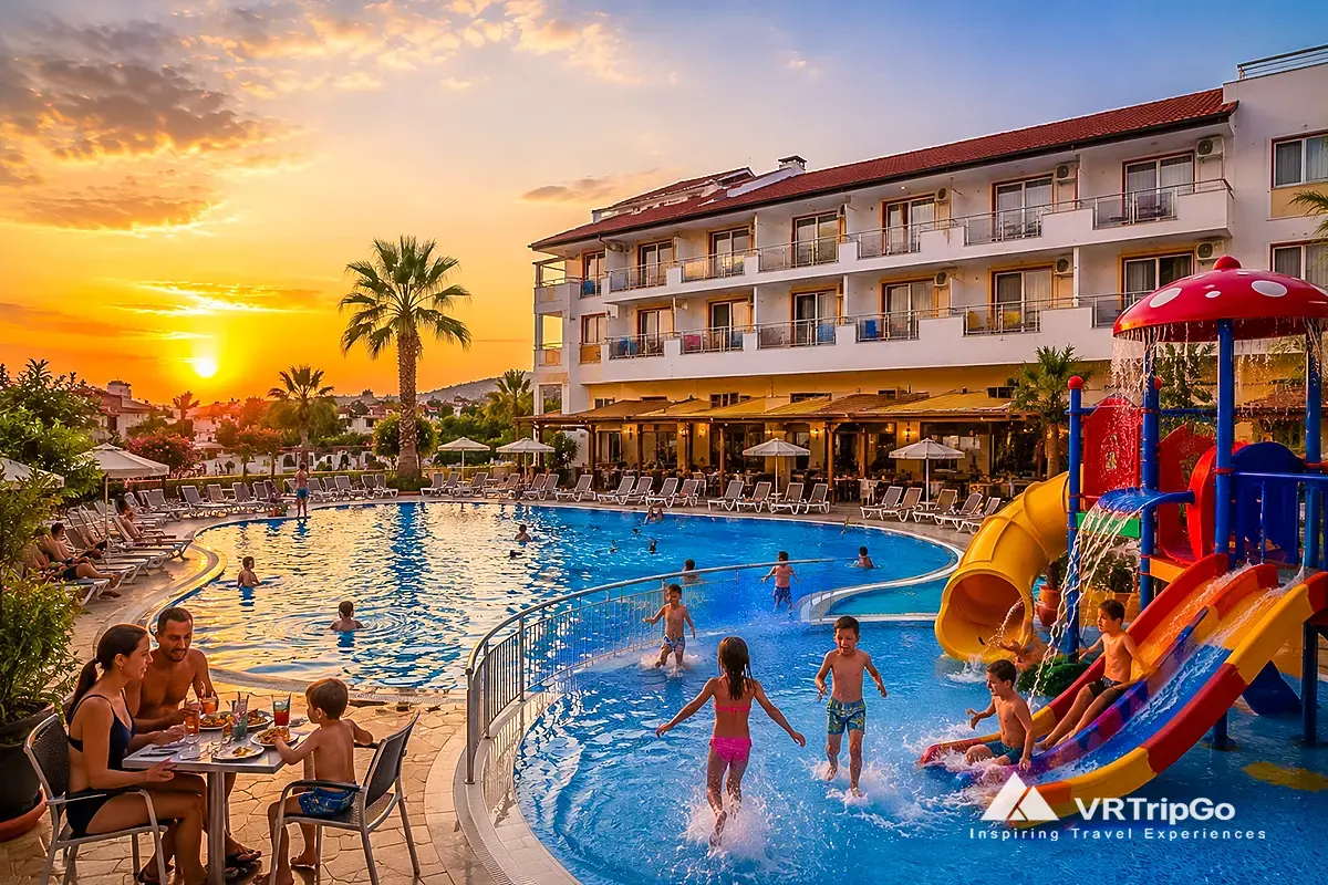 Best Family Hotels in Side family resort with kids water park and sunset pool view in Turkey