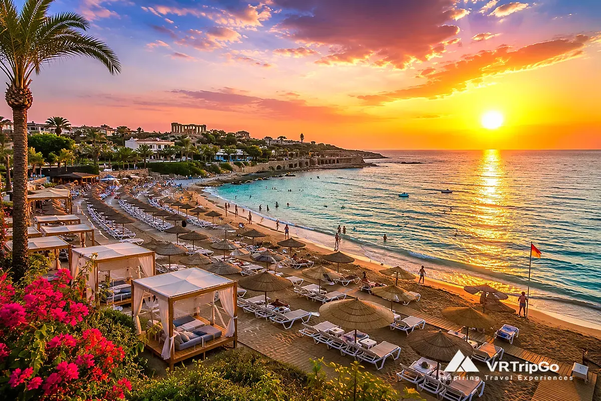 Best Beaches in Side sunset beach with turquoise sea and luxury Mediterranean coastline in Turkey