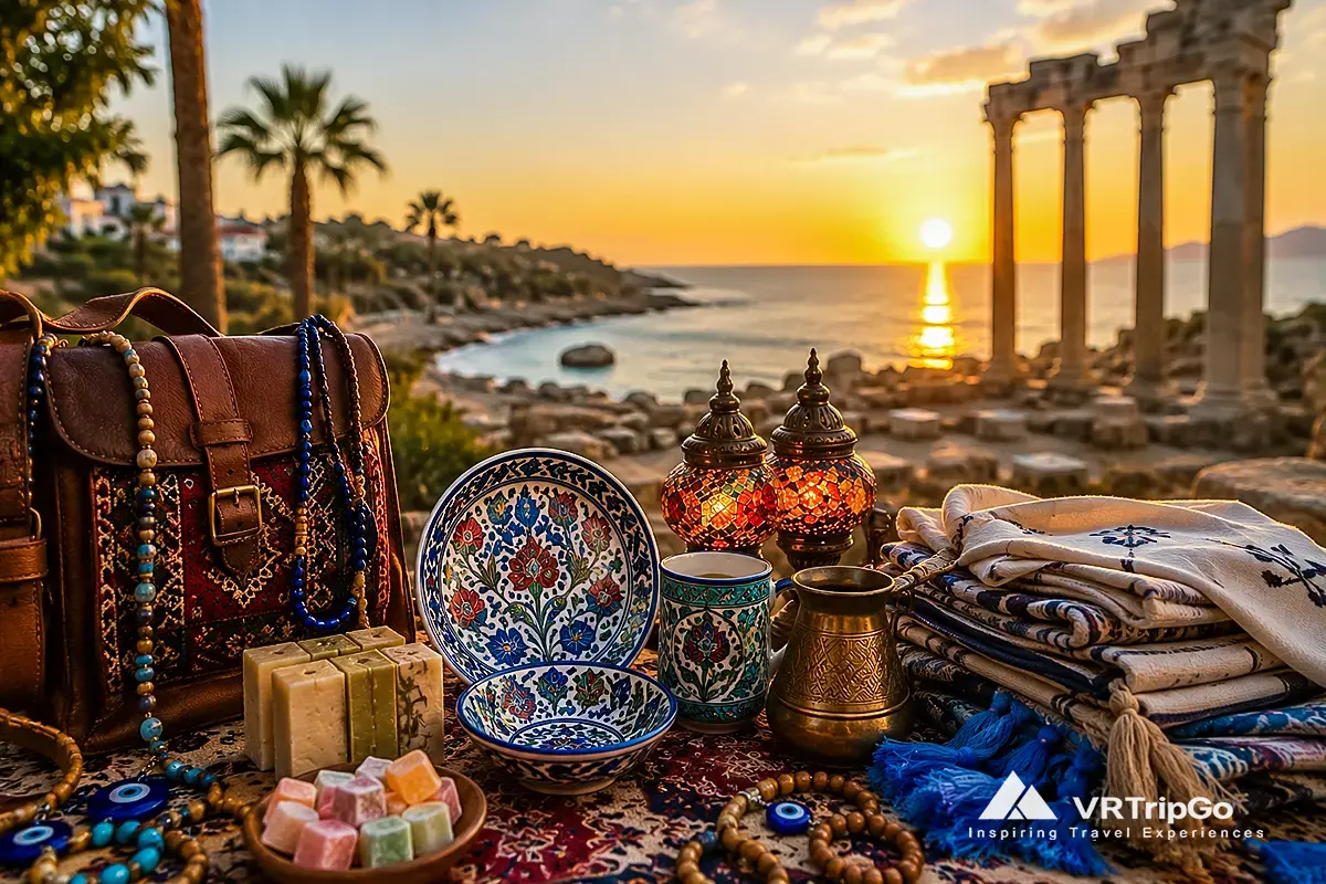 What to Bring Back from Side traditional Turkish souvenirs and sunset Mediterranean coastline in Turkey