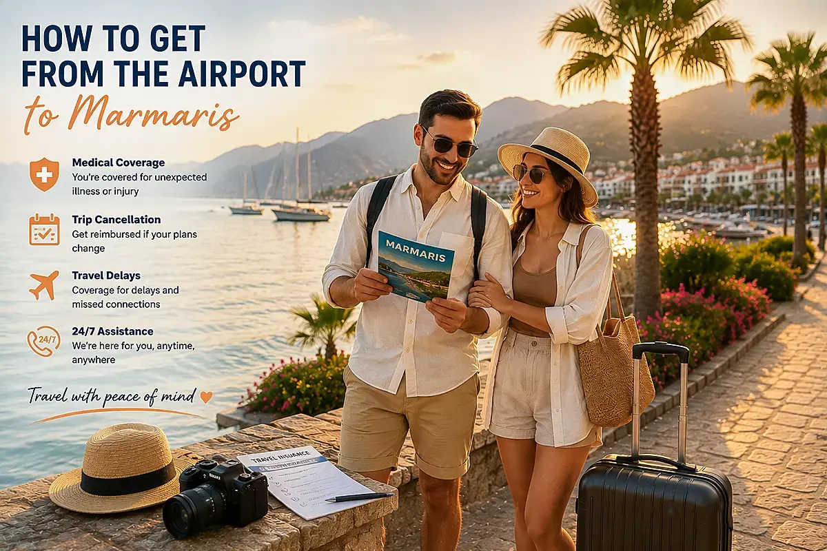 How to Get from the Airport to Marmaris with travel insurance protection and summer vacation atmosphere in Turkey