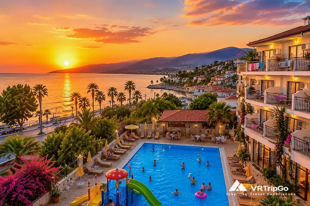 Best Family Hotels in Kusadasi family-friendly seaside resort with kids pool and sunset coastal view in Turkey