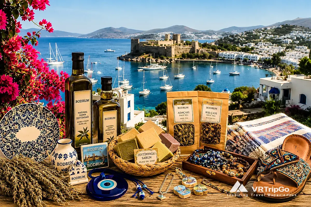 What to Bring Back from Bodrum traditional Turkish souvenirs with local crafts, olive oil and handmade jewelry by the seaside in Turkey