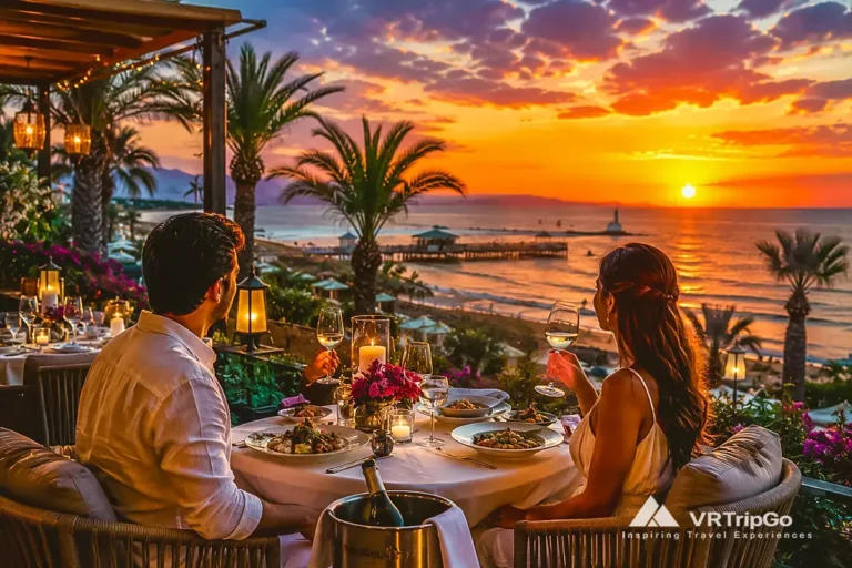 Best Restaurants in Belek romantic sunset dinner by the sea with luxury Mediterranean atmosphere in Turkey