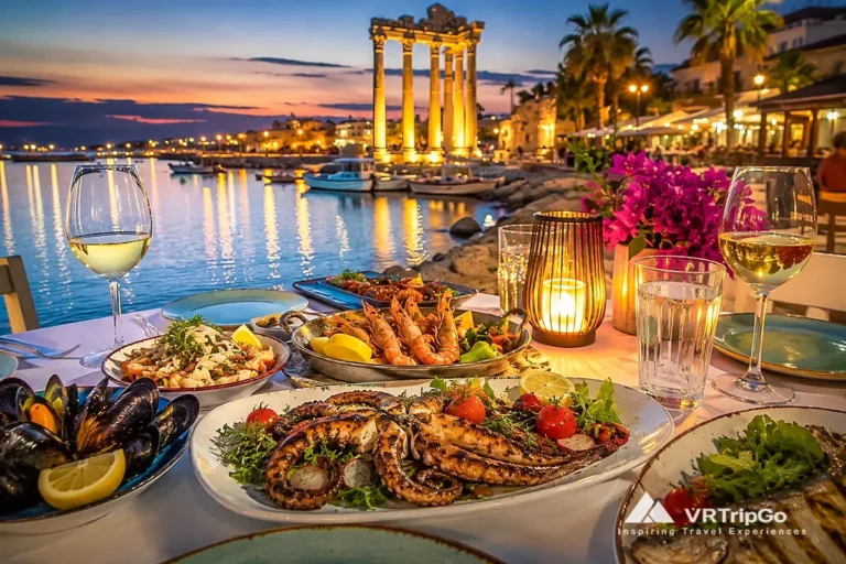 Best restaurants in Side with luxury seaside dining, fresh seafood and romantic Mediterranean evening atmosphere