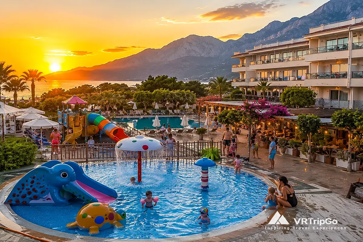 Best Family Hotels in Kemer family resort with kids pool and sunset sea view