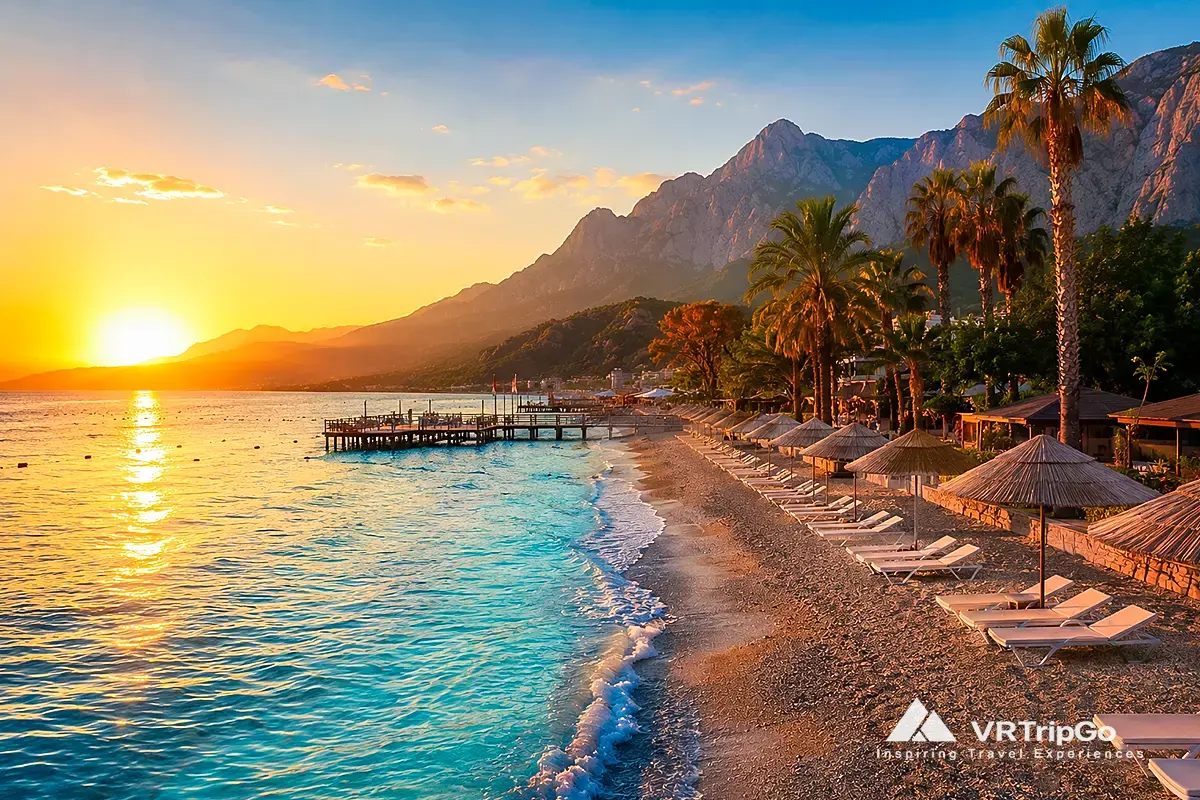 Best Beaches in Kemer sunset beach with turquoise sea and mountain coastline