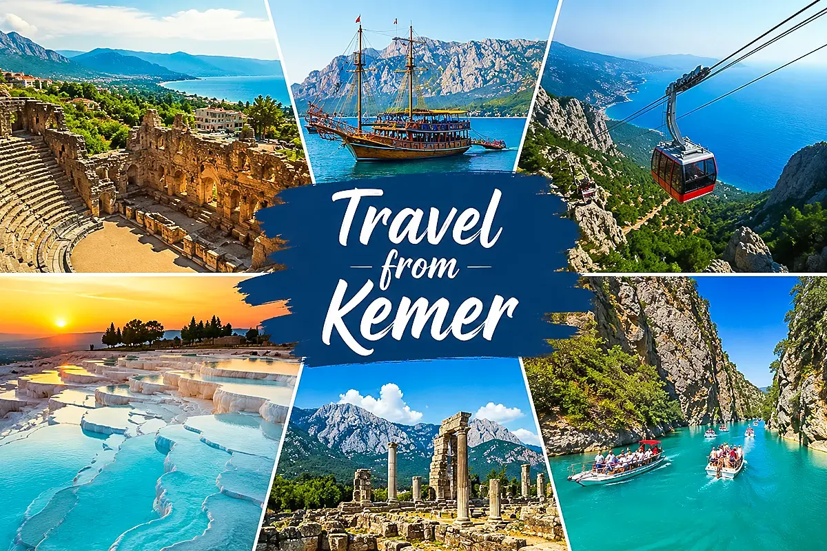 Travel from Kemer collage with cable car, boat tours, ancient ruins and Pamukkale attractions