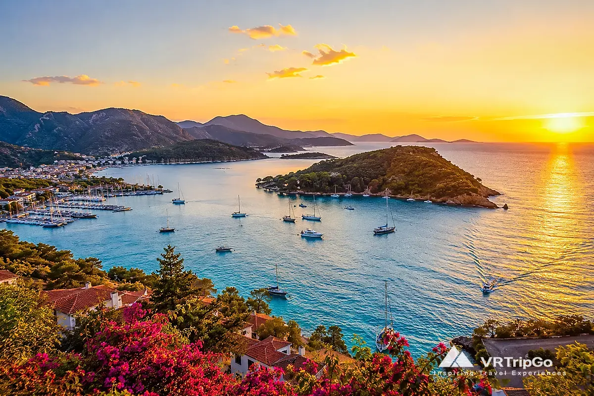 Best Time to Visit Fethiye beautiful turquoise beach and mountains during golden summer sunset