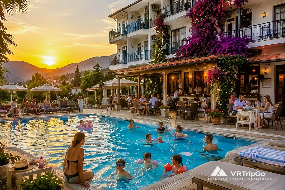 Best Family Hotels in Fethiye family resort with kids swimming pool and sunset mountain view