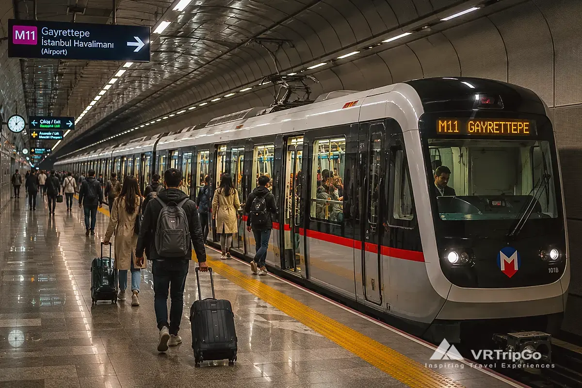 How to Get from the Airport to Istanbul using the modern metro line with travelers and underground station atmosphere in Turkey