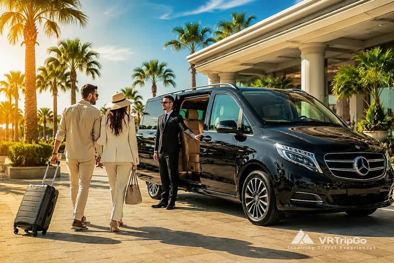 Antalya Airport to Alanya Transfer with a luxury Mercedes vehicle, professional driver, and comfortable private transportation service.