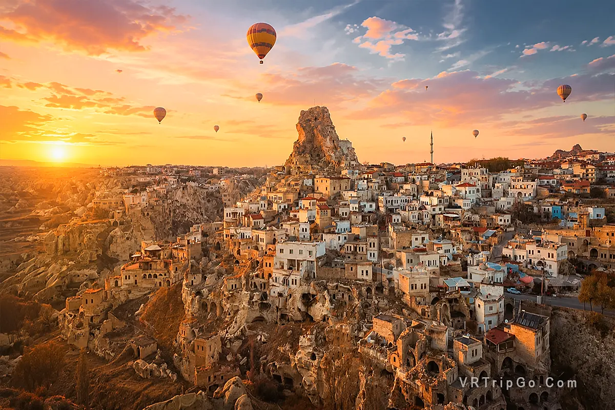Cappadocia Tour from Side with breathtaking cave dwellings, hot air balloons, and stunning sunset views over Cappadocia.