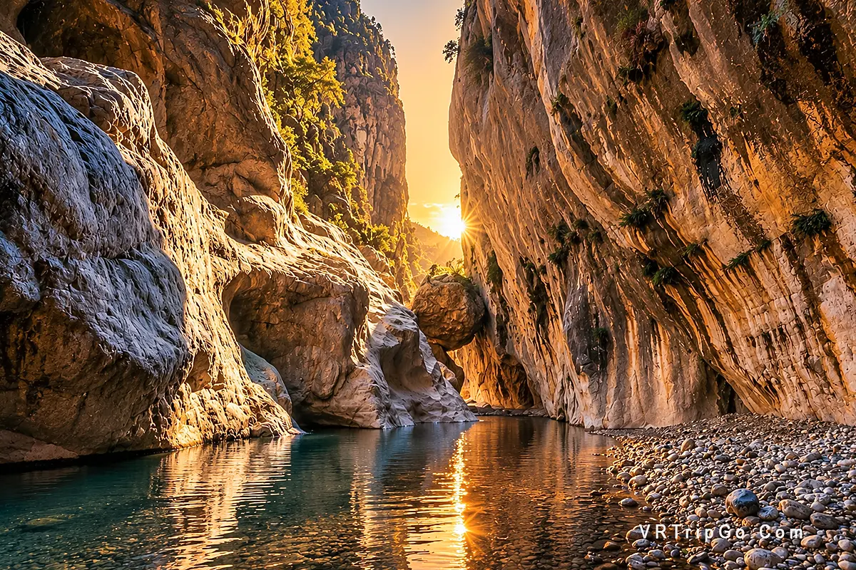 Saklikent Gorge Tour Through a Scenic Canyon at Golden Sunset