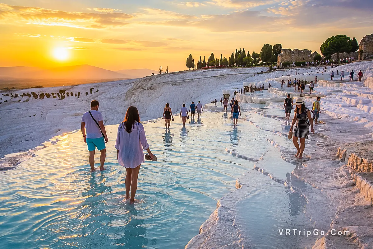 Pamukkale Day Trip from Didim Exploring the Famous White Travertines and Thermal Pools at Sunset