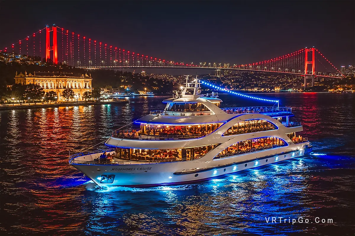 Bosphorus Cruise with Luxury Yacht and Stunning Night Views of Istanbul's Illuminated Bridges