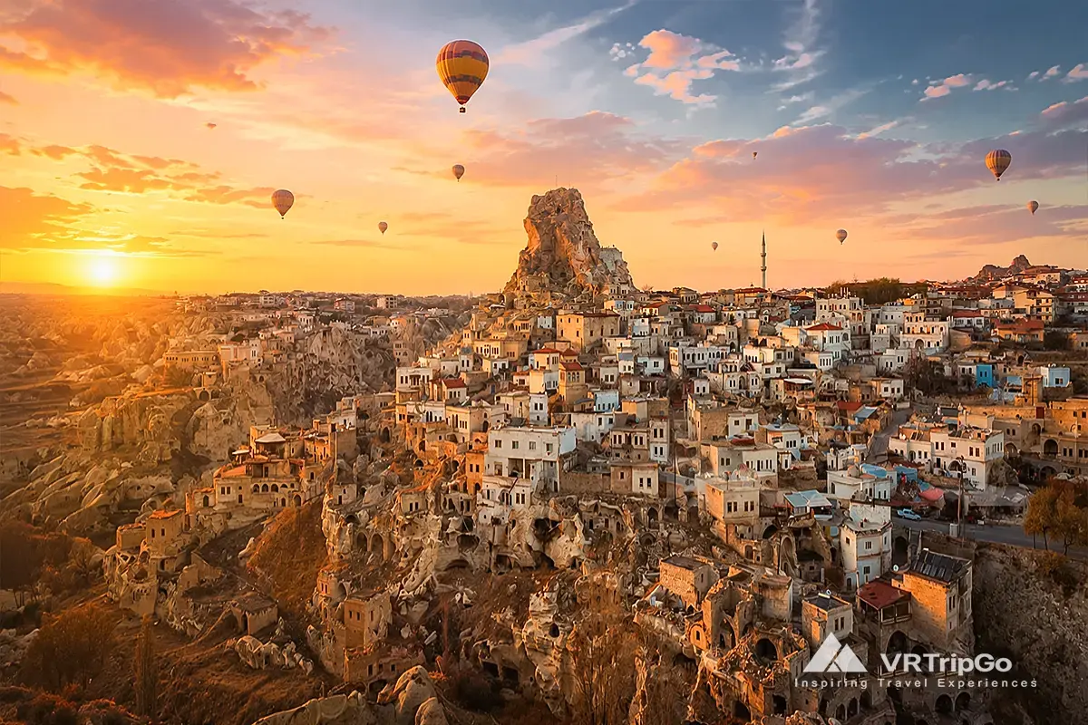 Cappadocia Tour from Side with breathtaking cave dwellings, hot air balloons, and stunning sunset views over Cappadocia.