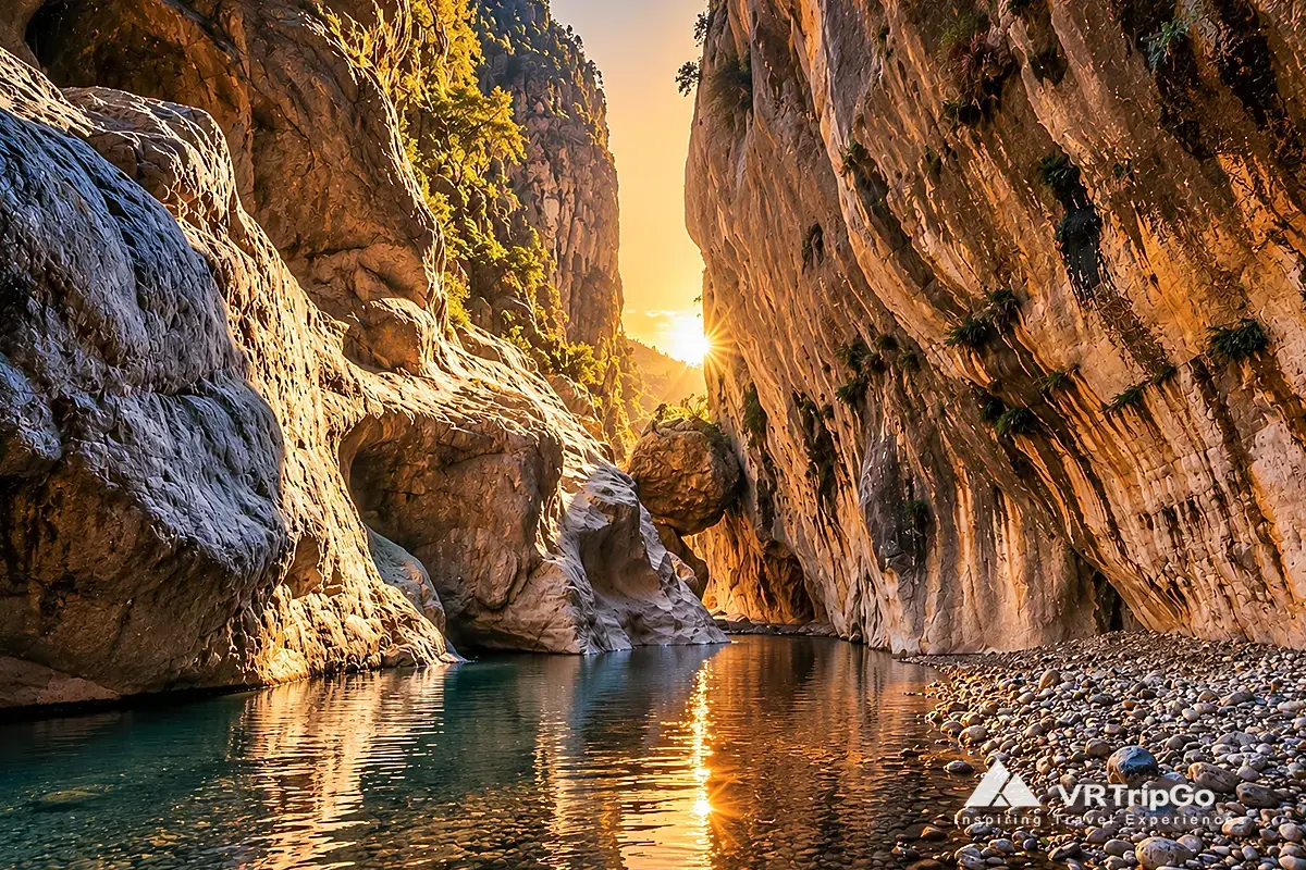 Saklikent Gorge Tour Through a Scenic Canyon at Golden Sunset