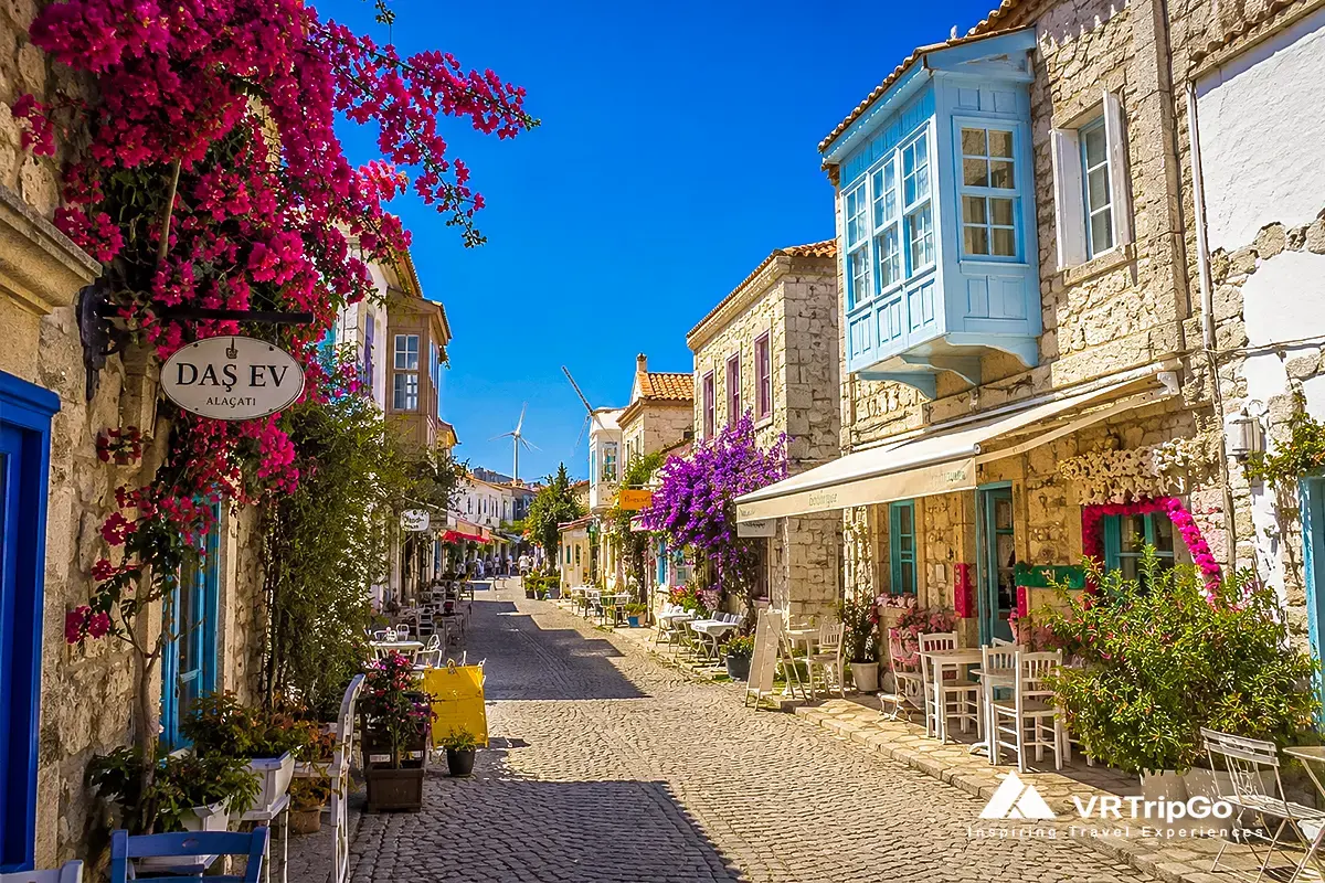 Alacati Tour Through Charming Stone Streets and Colorful Bougainvillea