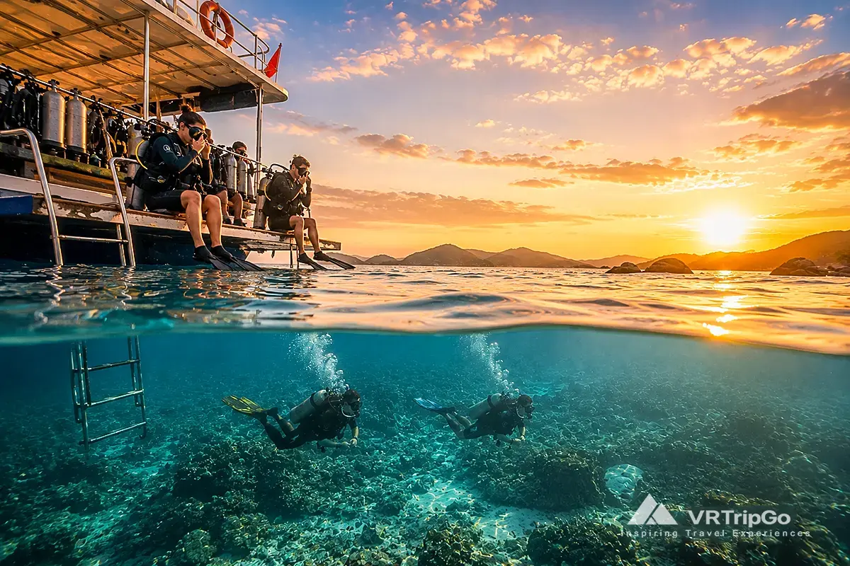 Scuba Diving Tour with Professional Divers Exploring Crystal Clear Waters at Sunset