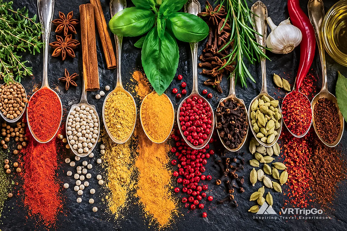 Local Spices from Alanya featuring colorful Turkish seasonings, aromatic herbs, traditional spice blends, and authentic Mediterranean flavors