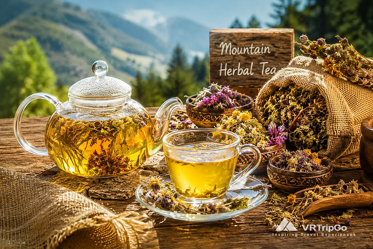 Mountain Herbal Tea from Antalya for What to Bring Back from Antalya, featuring aromatic mountain herbs, traditional Turkish herbal tea, and natural Mediterranean flavors