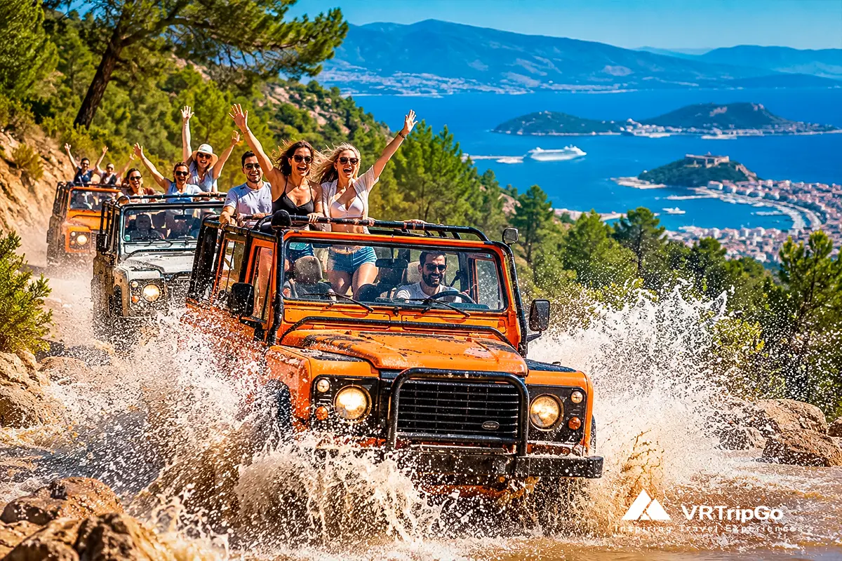 Best Excursions in Kusadasi featuring an exciting Jeep Safari Adventure through mountain trails with spectacular Aegean Sea views.