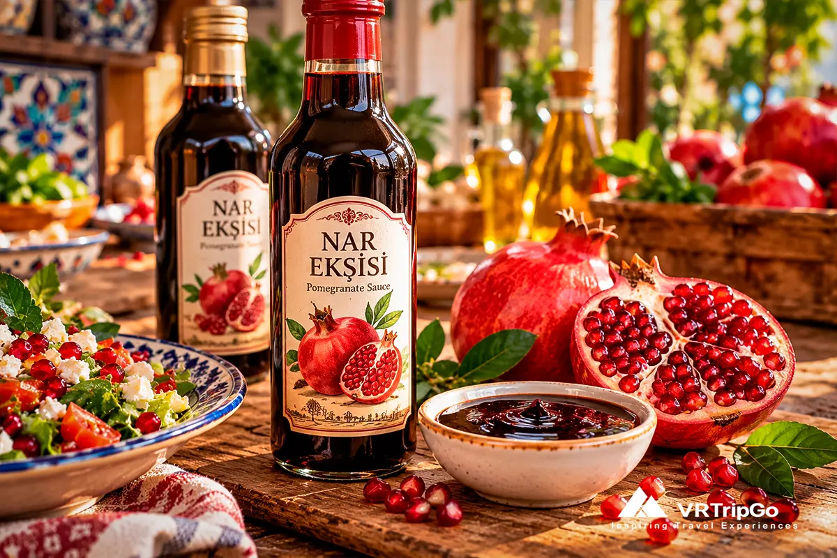 Pomegranate Sauce from Alanya made from fresh pomegranates with rich flavor, traditional Turkish recipe, and authentic local ingredients