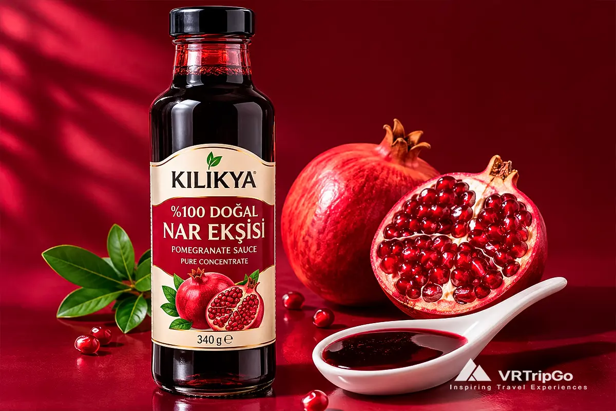 Pomegranate Sauce from Alanya made with rich pomegranate molasses, fresh pomegranates, and authentic Mediterranean flavors