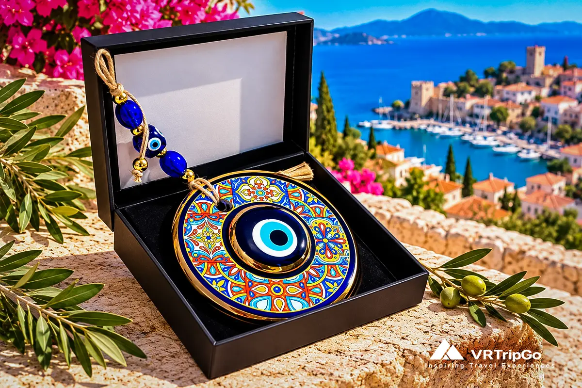 Evil Eye Souvenirs from Alanya featuring traditional blue Nazar charms, handcrafted Turkish amulets, and authentic Mediterranean souvenir craftsmanship